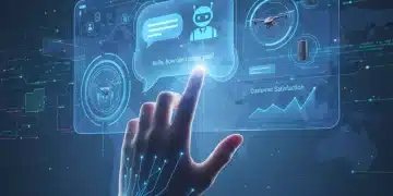 Futuristic AI interface assisting customers with support and purchase recommendations.