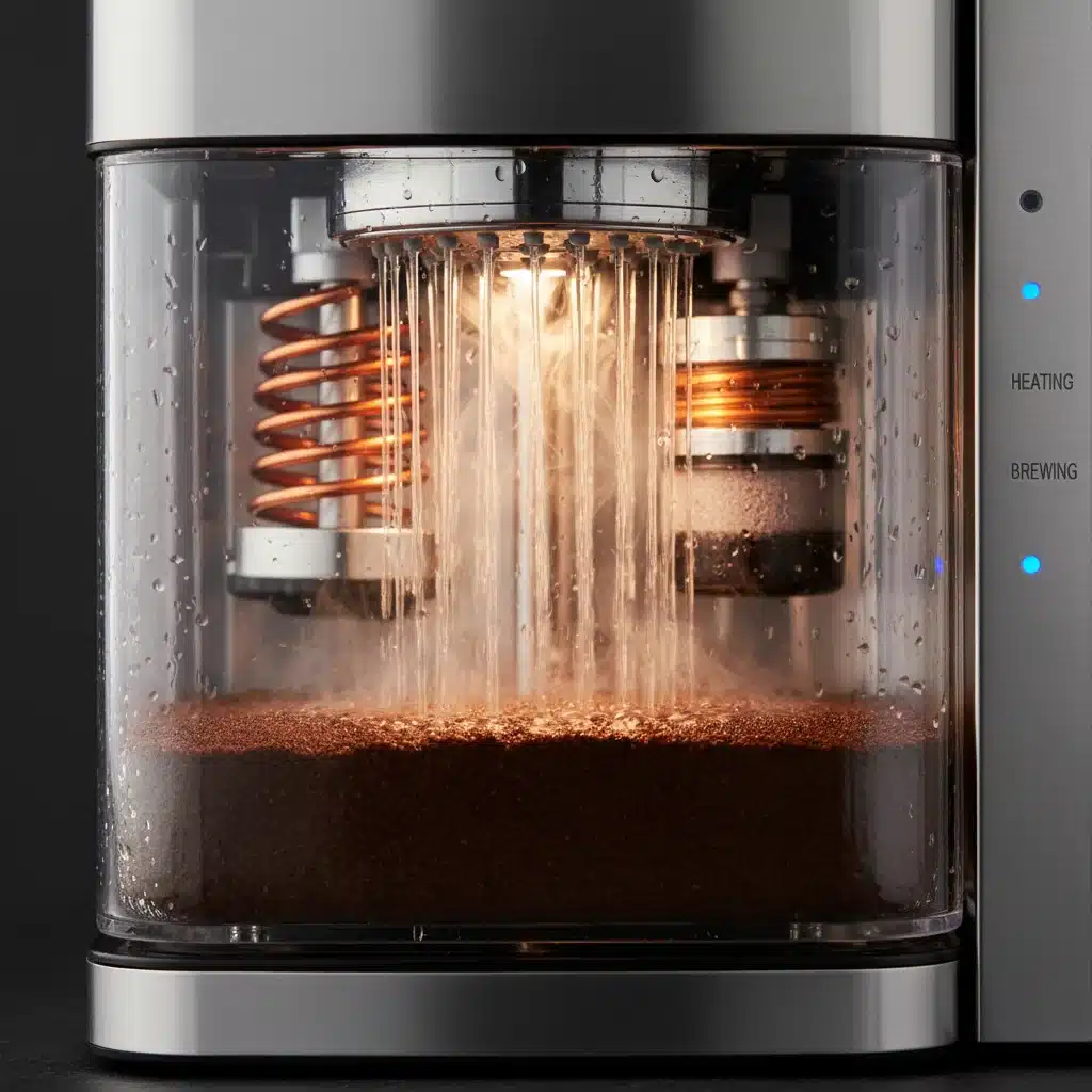Advanced brewing chamber of an innovative coffee maker, demonstrating precision water distribution and enhanced performance.