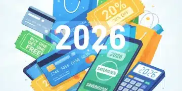 Illustration of stacked coupons and credit cards for maximum savings in 2026.