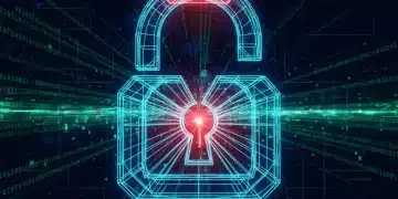 Digital lock with red alert symbol, symbolizing data breach and cybersecurity
