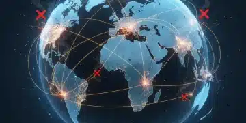 Global supply chain network showing connections and disruptions
