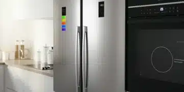 Modern kitchen with Energy Star rated refrigerator and other energy-efficient appliances