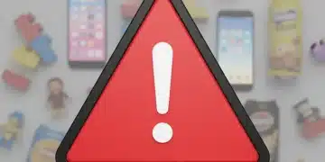 Red warning triangle over consumer products, symbolizing a product recall alert.