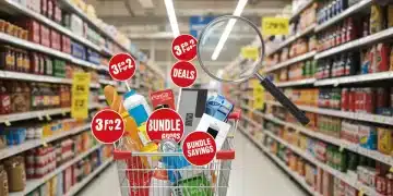 Illustration of smart shopping with 3-for-2 deals and bundle savings for budget maximization in 2026.